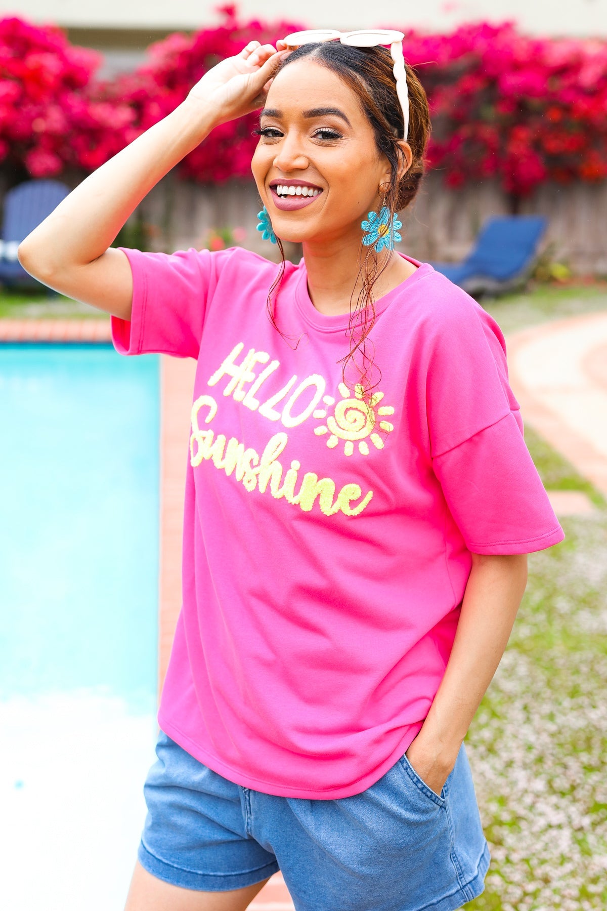 Feeling Joyful "Hello Sunshine" Embroidered French Terry Top