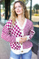 Cozy Days Magenta Checkered & Striped Button-Down Cardigan