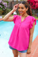 Summer Days Fuchsia Banded V Neck Flutter Sleeve Top