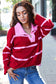 Fall For You Crimson Stripe Notched Neck Collared Oversized Sweater