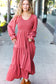 Beautiful You Lock Eyes Marsala Smocked Ruffle Sleeve Maxi Dress