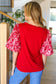 Come To Me Red Sequin Puff Short Sleeve Top