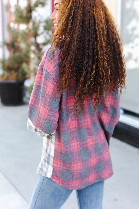 Pretty in Plaid Brushed Hacci Color Block Hoodie