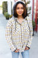 Casual Living Taupe & Yellow Plaid Two Fer Shacket Hoodie