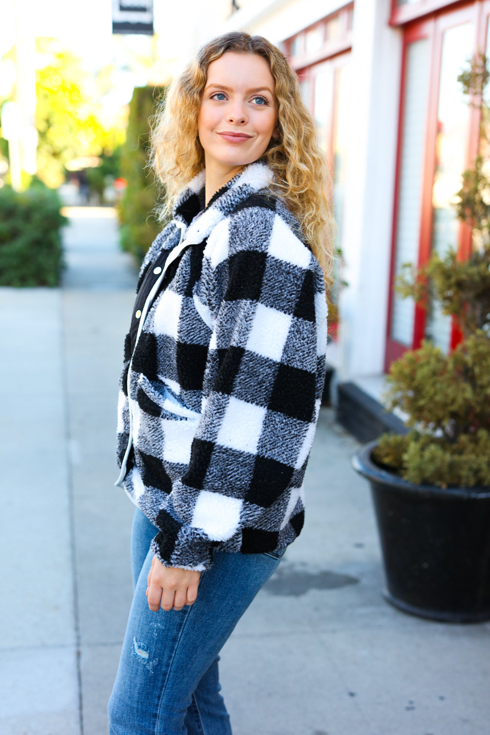 It's Your Best Black & Ivory Plaid Sherpa Button Down Jacket