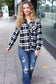 Casual Chic Black Plaid Button Down Long Sleeve Top