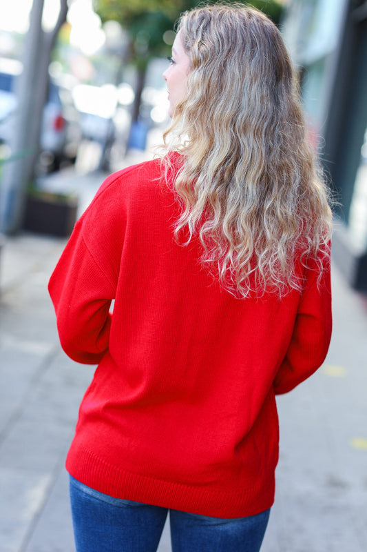 More The Merrier Red Pop Up Lurex Sweater