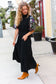 Black Floral Sequin Puff Sleeve Mock Neck Tiered Maxi Dress