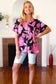 Tropical Vibes Black & Hot Pink Floral V Neck Top