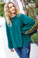 Be Merry Hunter Green Frill Mock Neck Crinkle Top