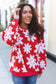 Season Greetings Red Puffy Snowflake Sherpa Pullover