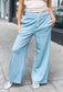 Weekend Ready Blue Grey Scuba Knit Drawstring Wide Leg Pants