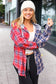 Main Attraction Red & Navy Plaid Color Block Button Down Hoodie