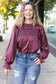 Be Your Best Wine Satin Shirred Yoke Frilled Mock Neck Top