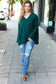 Casual Chic Hunter Green Oversized V Neck Rib Knit Sweater