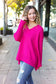 Be Bold Magenta Oversized V Neck Rib Knit Sweater