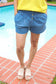 Faded Blue High Rise Pleated Button Down Denim Shorts