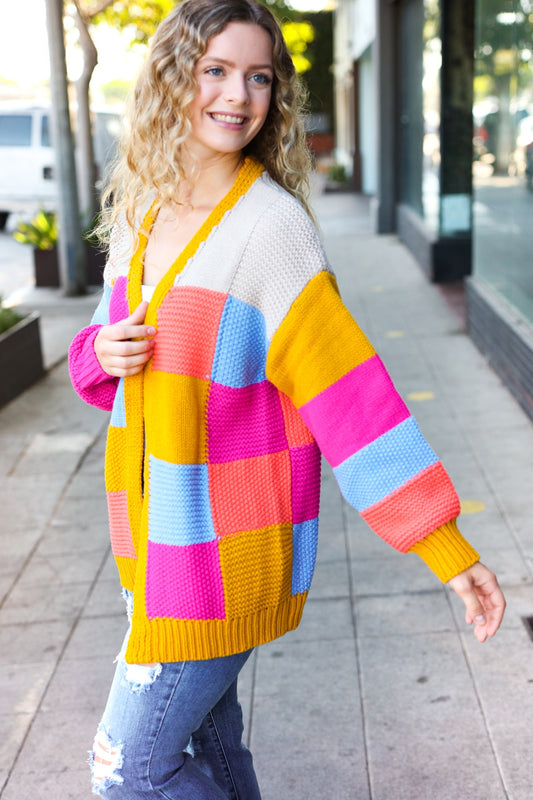 Spread Joy Multicolor Chunky Knit Color Block Patchwork Cardigan