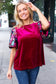 Diva Dreams Wine Floral Sequin Puff Sleeve Velvet Top