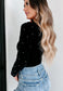 Pearl Detail Velvet V-Neck Long Sleeve Bodysuit