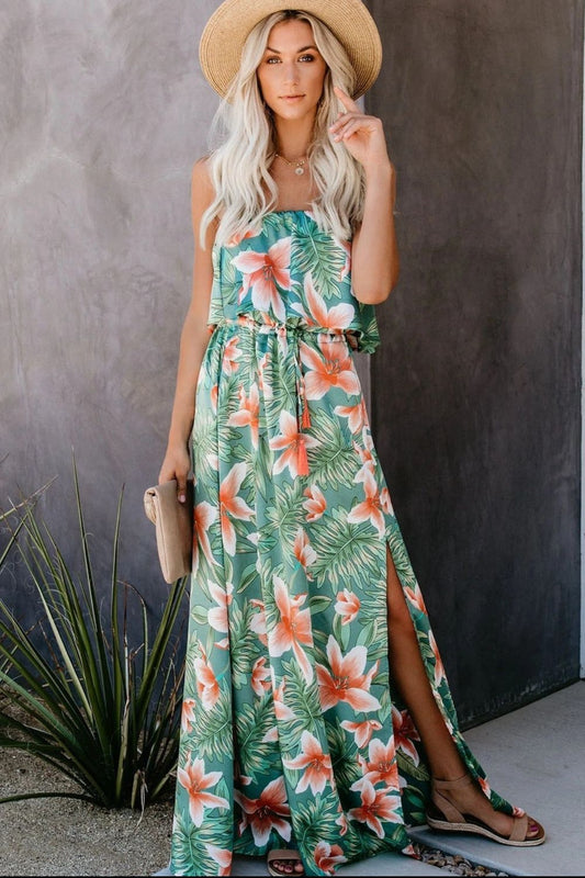 Beach Vibes Tropical Sleeveless Tube Dress