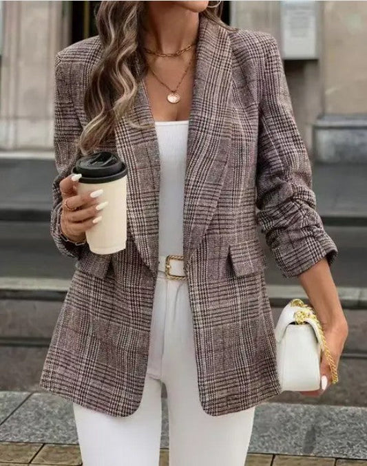 Plaid Checkered Long Blazer