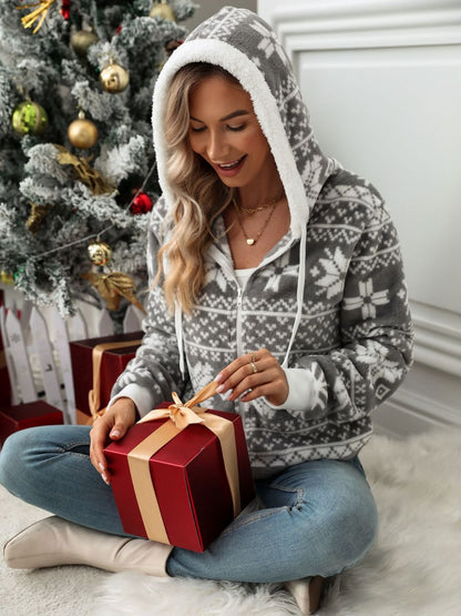 Snowflake Full Zip Teddy Hoodie