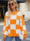 Checkered Round Neck Long Sleeve Sweater