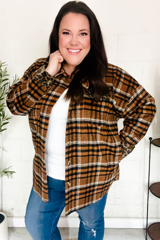 Put Together Rust Plaid & Animal Print Button Down Jacket