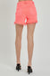 Zya RISEN Raw Hem Asymmetrical Waist Denim Shorts in Coral Pink