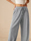 Ribbed Drawstring Wide Leg Pants