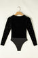 Pearl Detail Velvet V-Neck Long Sleeve Bodysuit