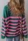 Contrast Striped Quarter Zip Long Sleeve Sweater