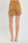 RISEN Camel Colored Frayed Hem Denim Shorts