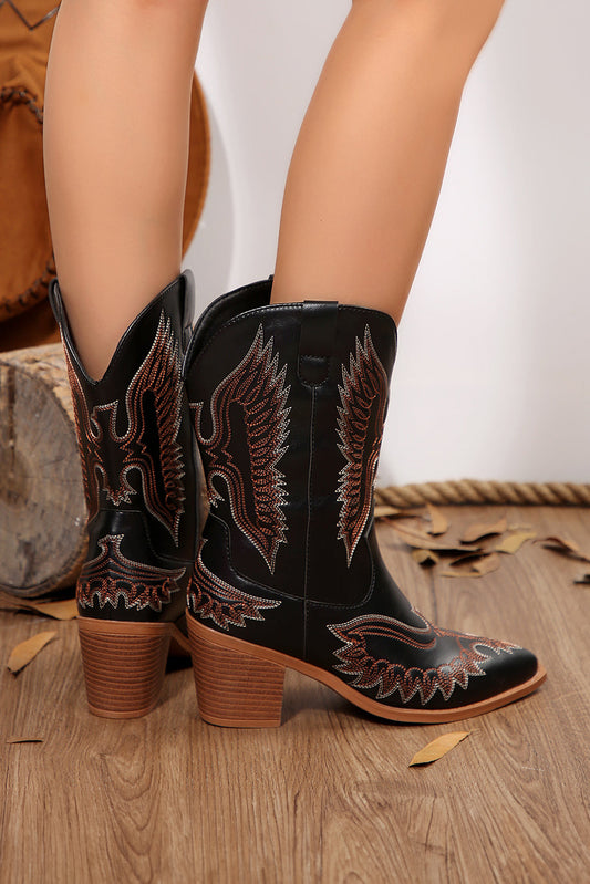Mackenzie Western Eagle Embroidered Faux Leather Boots