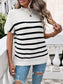 Striped Mock Neck Short Sleeve Sweater