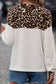 Waffle-Knit Leopard V-Neck Long Sleeve Blouse
