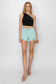 Lola RISEN Mid Waist Frayed Hem Denim Shorts in Mint