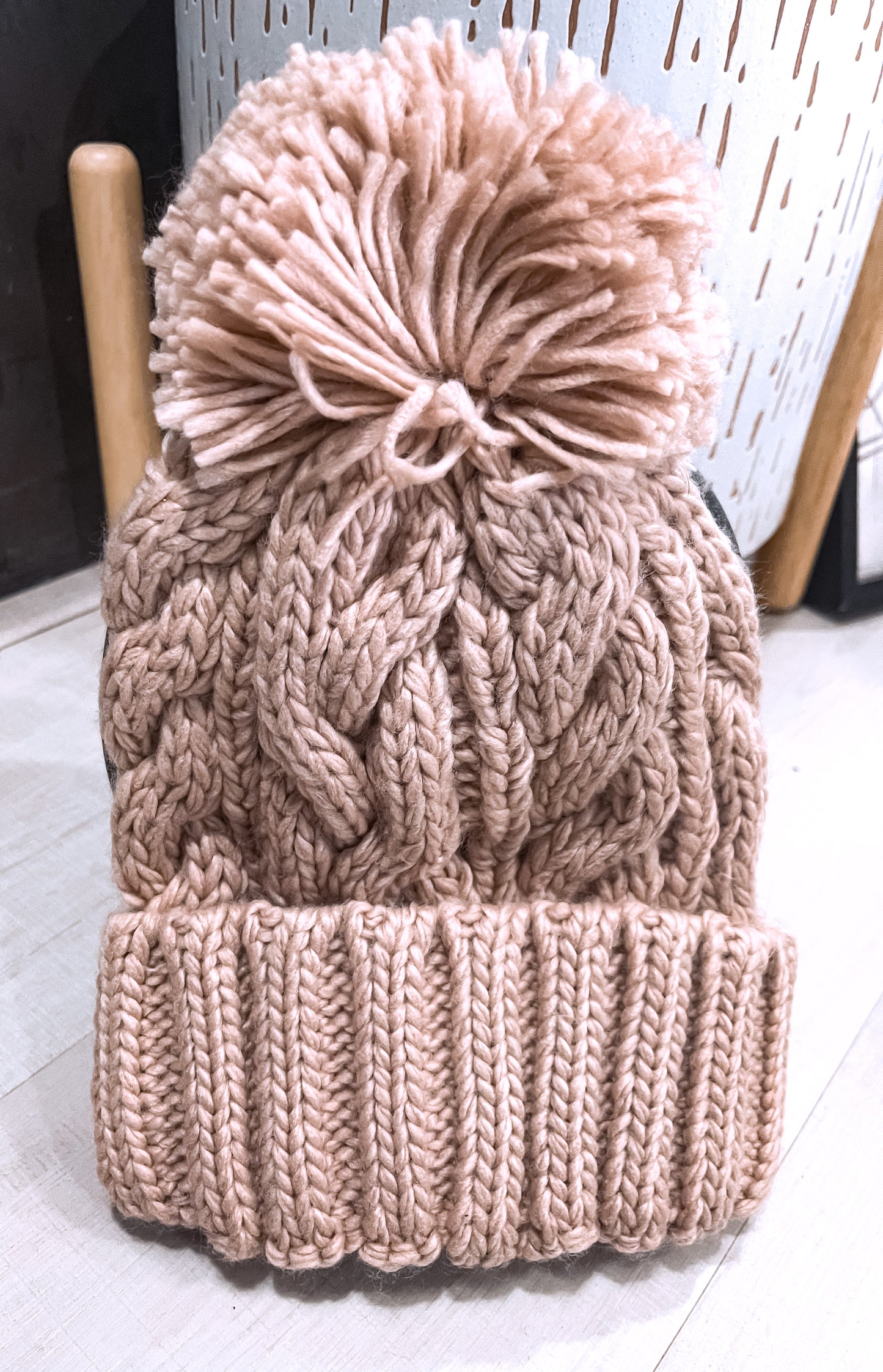 Dusty Pink Pom Beanie