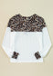Waffle-Knit Leopard V-Neck Long Sleeve Blouse