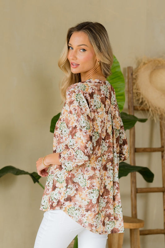 Neutral Blooms Wrinkle-Free Top