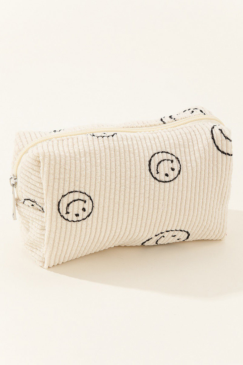 Zenana Smiley Face Corduroy Cosmetic Pouch