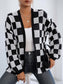 Checkered Open Front Long Sleeve Cardigan