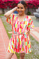 Eyes On You Coral & Yellow Geo Abstract Surplice Woven Romper