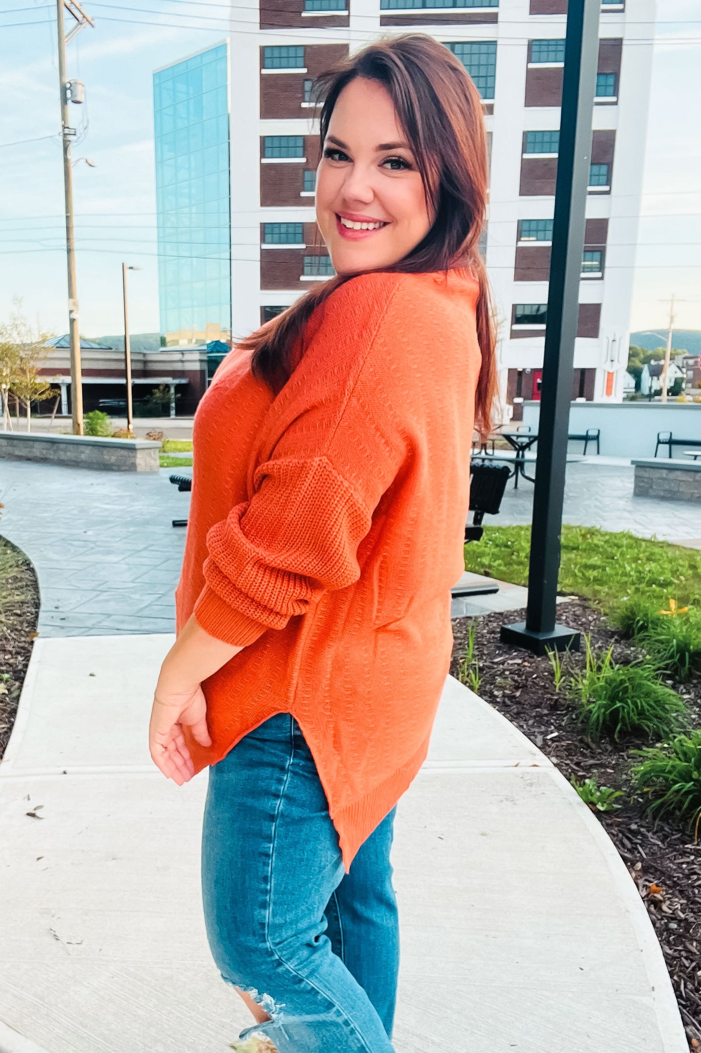 Autumn Vibes Pumpkin Asymmetrical Knit Sweater