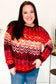 Holiday Vibes Wine Cable Knit Print Hacci Knit Sweater