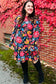 Lock Eyes Black Floral Sequin Print Ruffle Sleeve Frill Mock Neck Dress