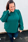 Be Merry Hunter Green Frill Mock Neck Crinkle Top