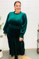 Holiday Dreaming Hunter Green Velvet Mock Neck Smocked Waist Dress