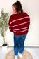 Fall For You Crimson Stripe Notched Neck Collared Oversized Sweater